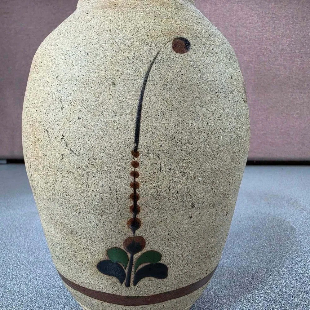 Cabo San Lucas Pottery Vase Medium Tan Excellent Hand Painted Bird Mexico